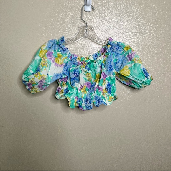 ZARA Mint Green Floral Cropped Off Shoulder Top Size Medium - Picture 4 of 4